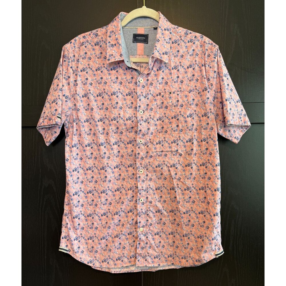 7 Diamonds Men's Button Up Collared Micro Floral Shirt Large Short Sleeves